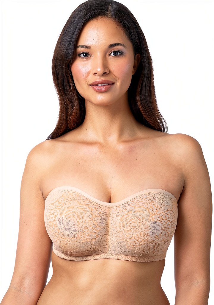 Soutien-gorge Wacoal sans bretelles porté sous une robe décolletée