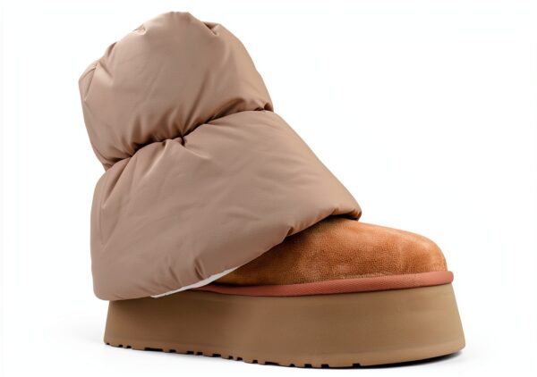 UGG Classic Mini Dipper Puffer Bottines en Cuir Marron-4